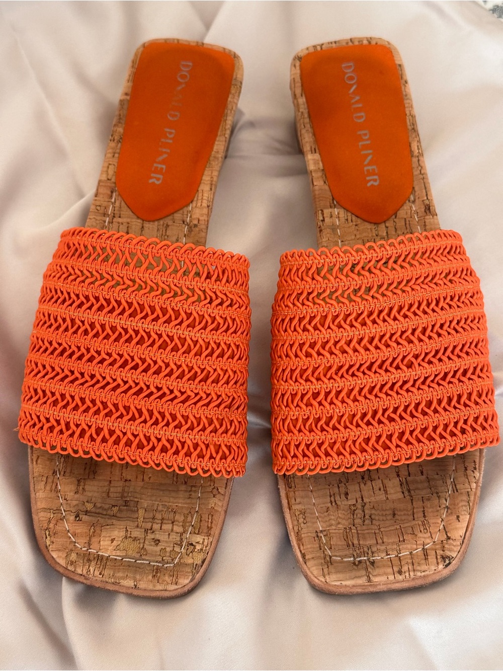 Donald J. Pliner Orange Woven Cork-Effect Slide Mules